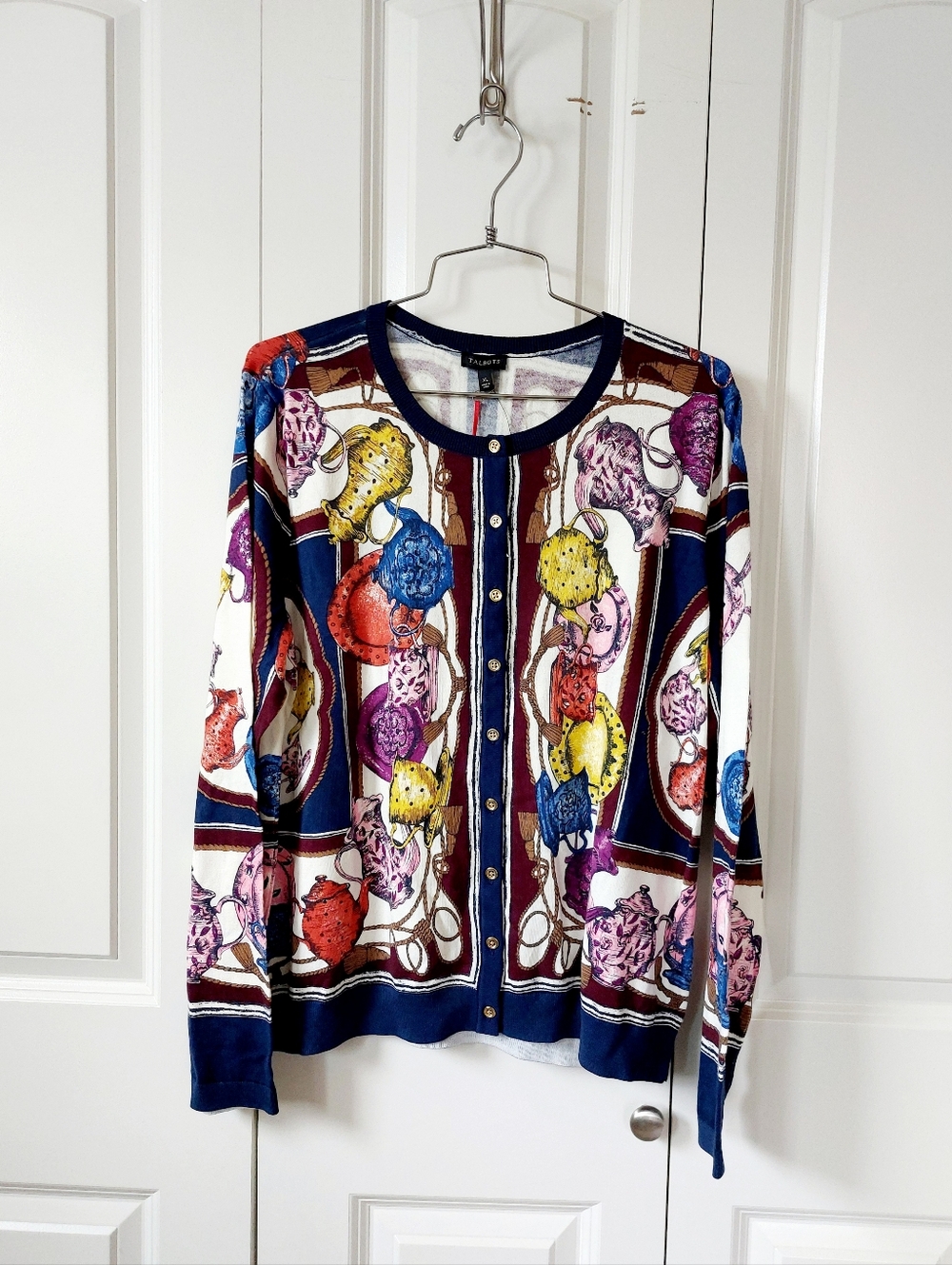 NWT Tea Party Charming Cardigan XL Talbots Granny Teacher Teapot‎ Teacup
